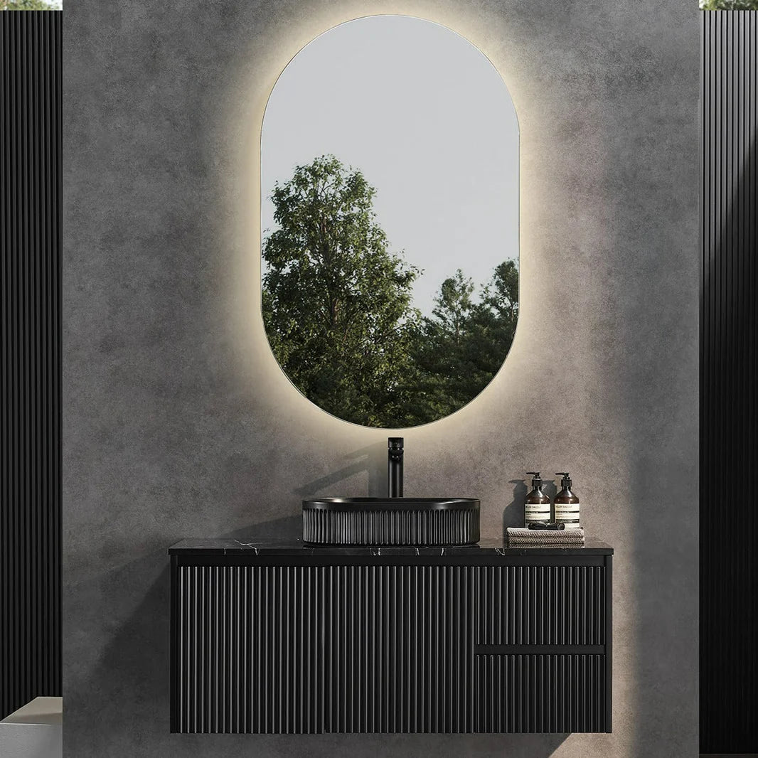 Fluted Wall Hung Vanity Brindabella 1200mm Single Bowl Matte Black Waterproof Solid Surface Stone top