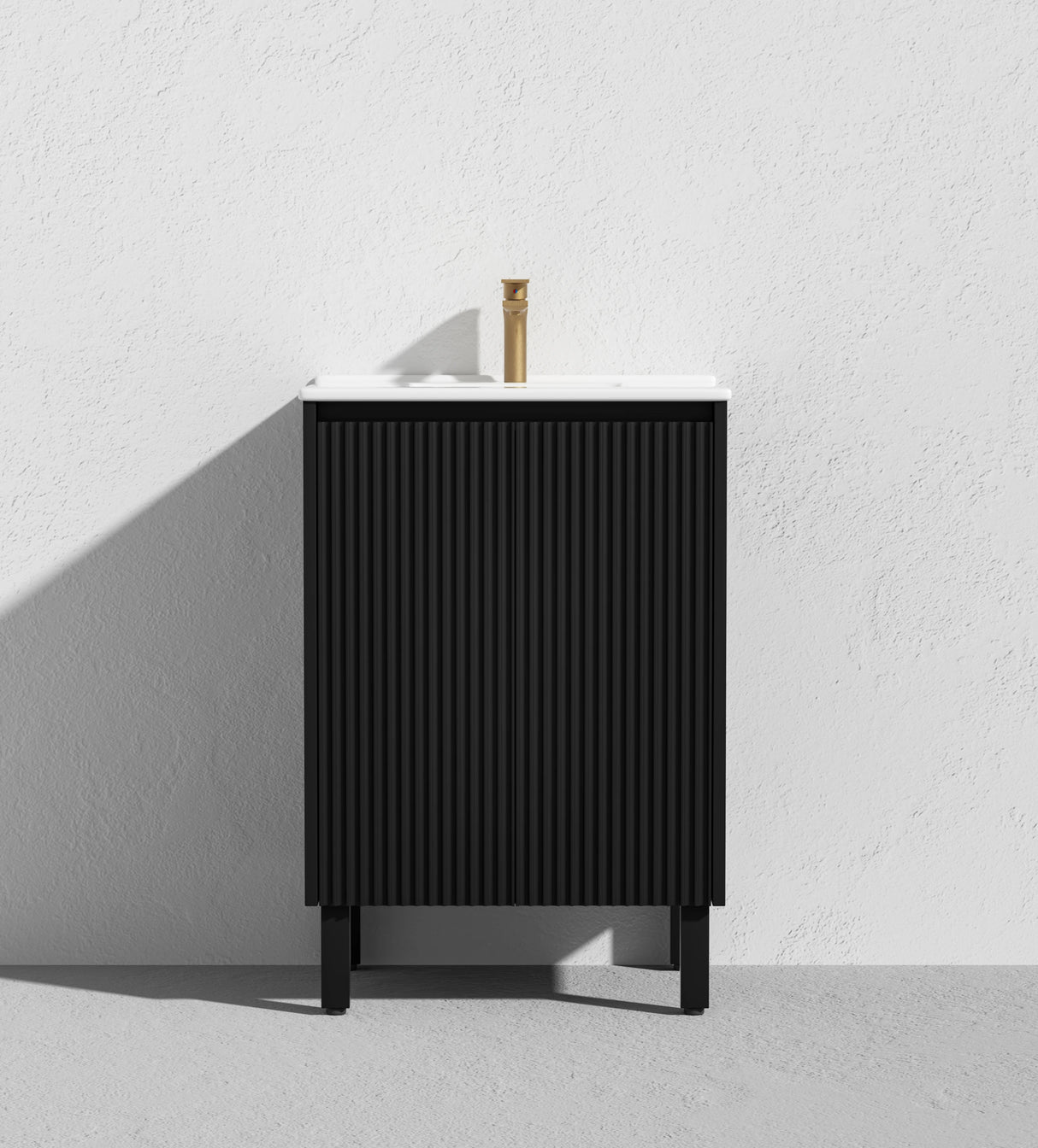 Fluted Freestanding Vanity Brighton 600mm Matte Black PVC Waterproof Carrara Dimond Sintered Top 50mm