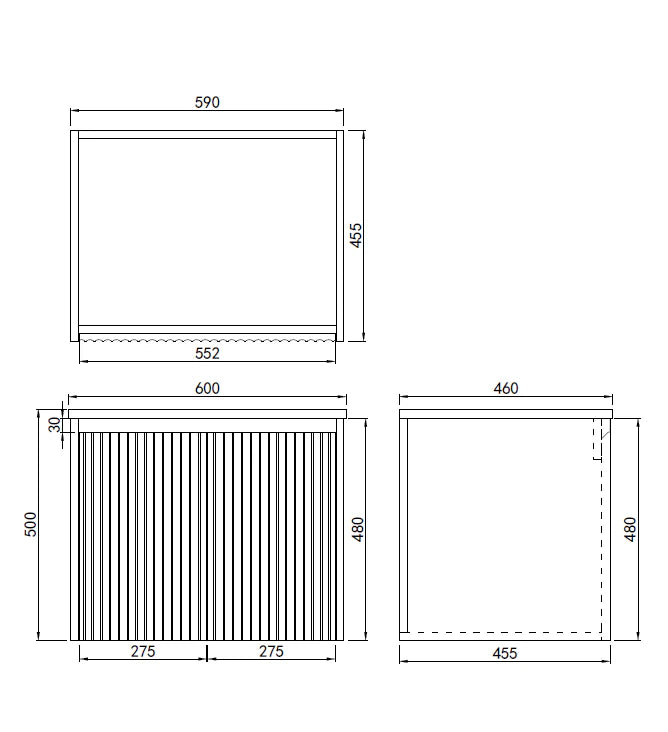 Fluted Wall Hung Vanity Brindabella 600mm Matte White Waterproof Mette White Solid Surface Stone top