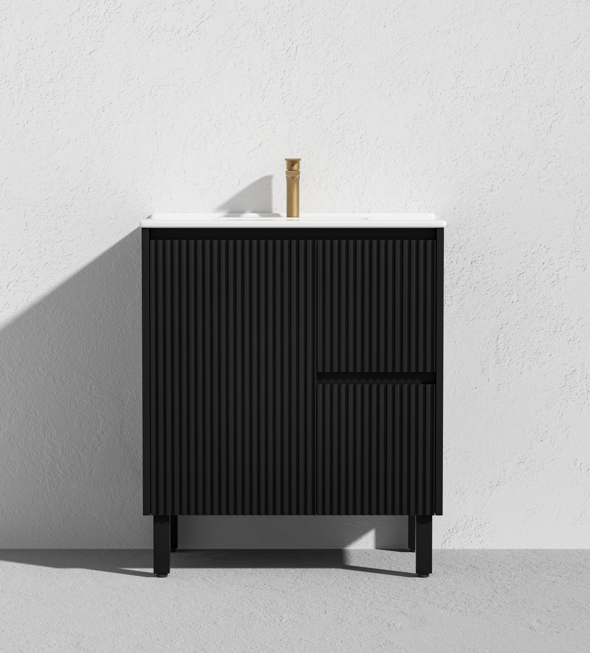 Fluted Freestanding Vanity Brighton 750mm Matte Black PVC Waterproof Carrara Dimond Sintered Top 50mm