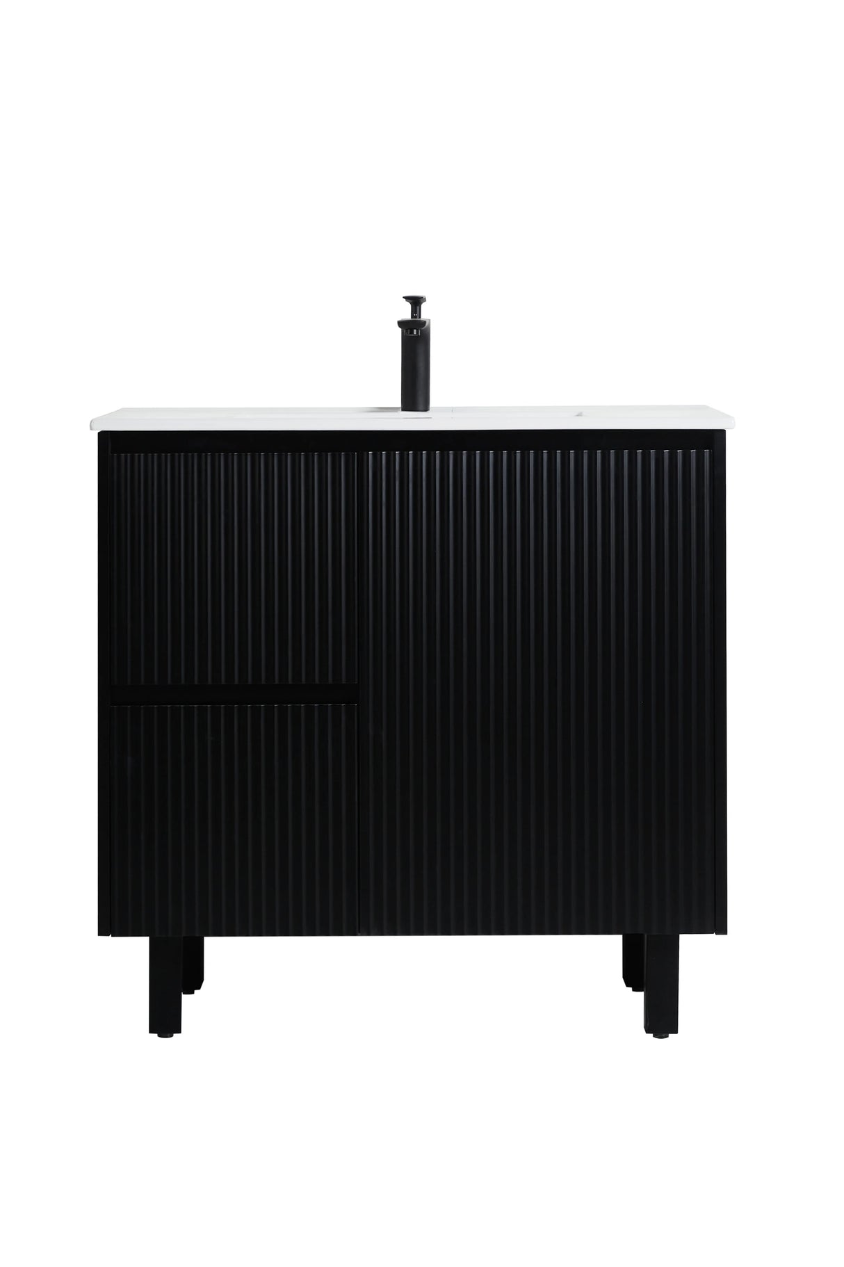 Fluted Freestanding Vanity Brighton 900mm Matte Black PVC Waterproof Carrara Dimond Sintered Top 50mm