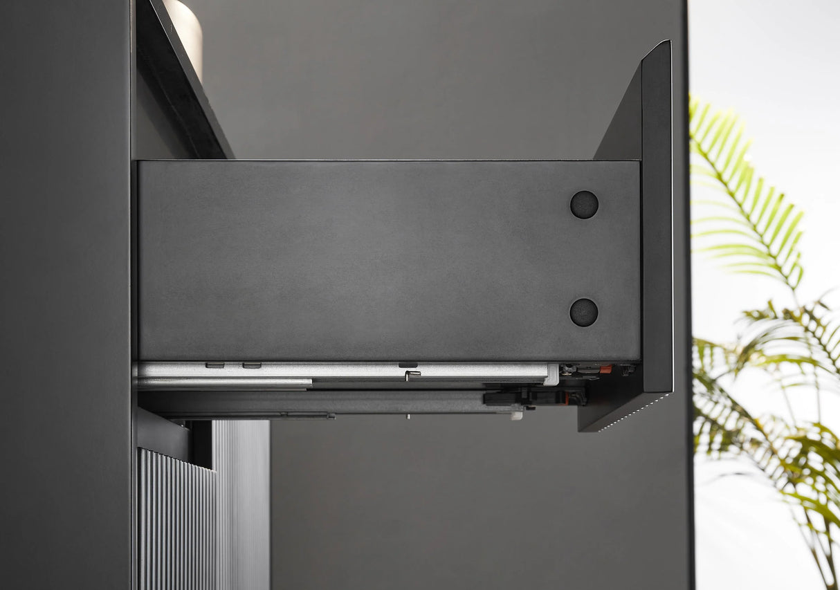 Fluted Wall Hung Vanity Brindabella 900mm Matte Black Waterproof Bianco Twirl Stone top