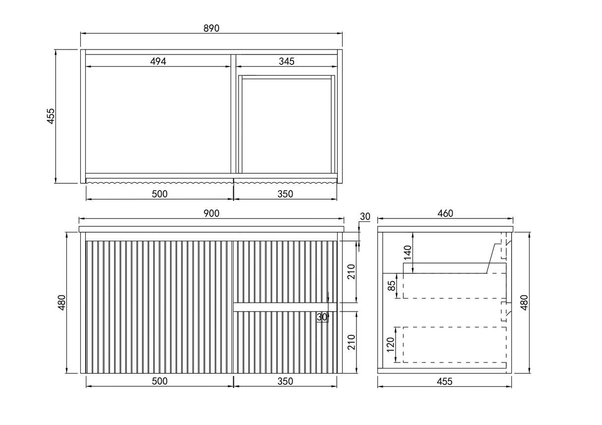 Fluted Wall Hung Vanity Brindabella 900mm Matte Black Waterproof Bianco Twirl Stone top