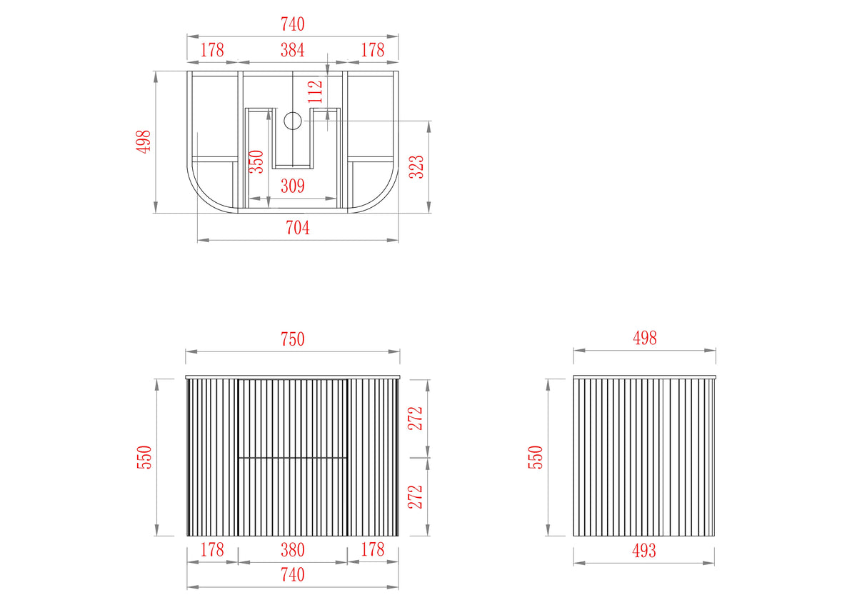 Timber Walnut Artis 750mm Fluted Curved Waterproof Wall Hung Vanity Imperial Statuario Stone top