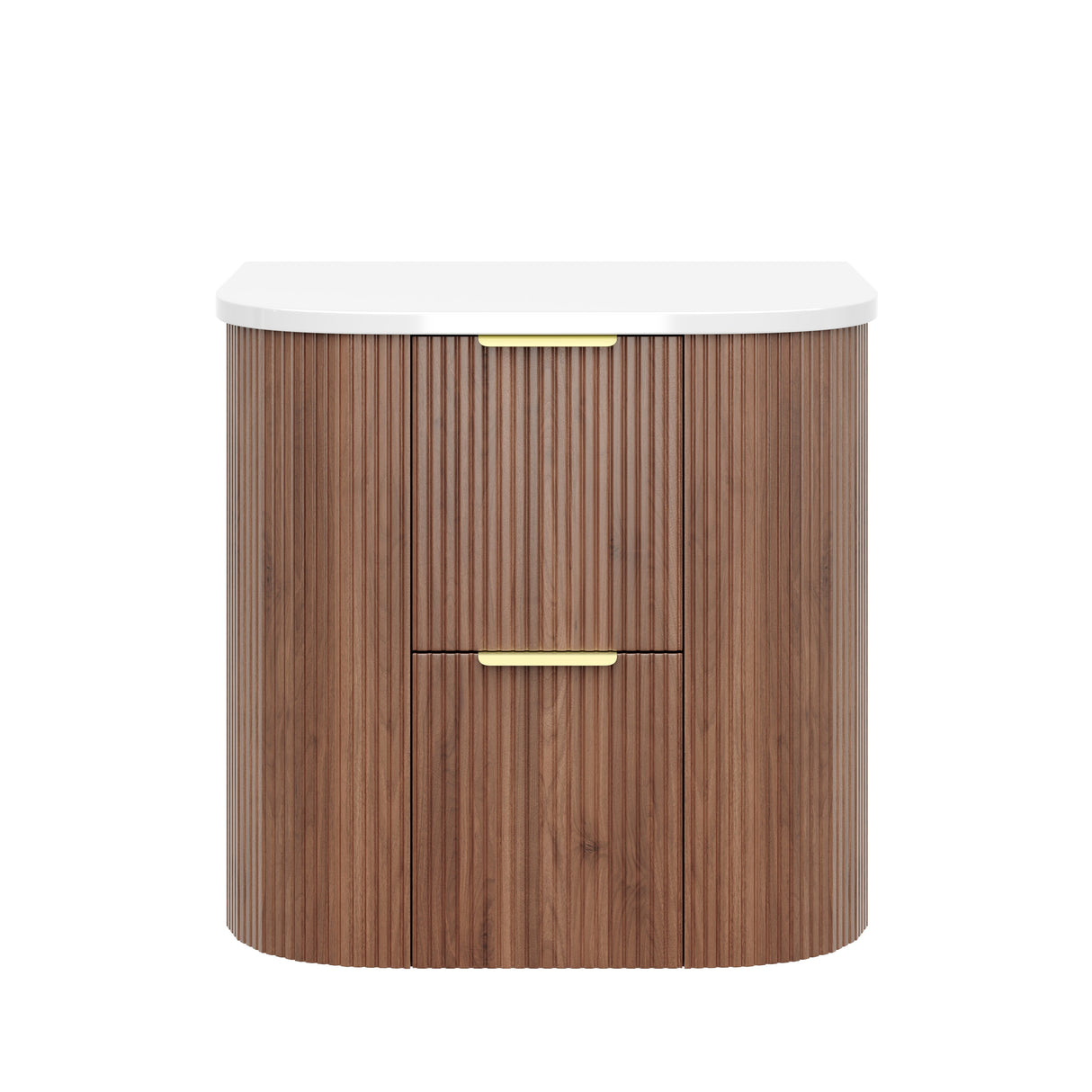 Timber Prime Oak Artis 600mm Fluted Curved Waterproof Wall Hung Vanity Carrara Gold Stone top