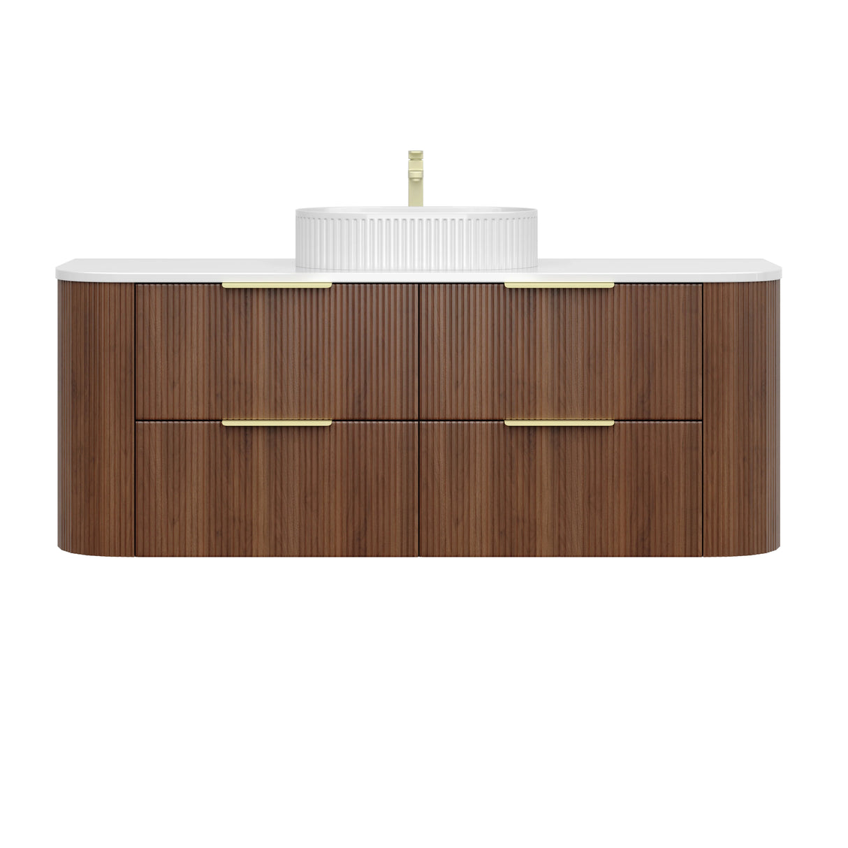 Timber Walnut Artis 1500mm Fluted Curved Waterproof Wall Hung Vanity French Fataisie Stone top
