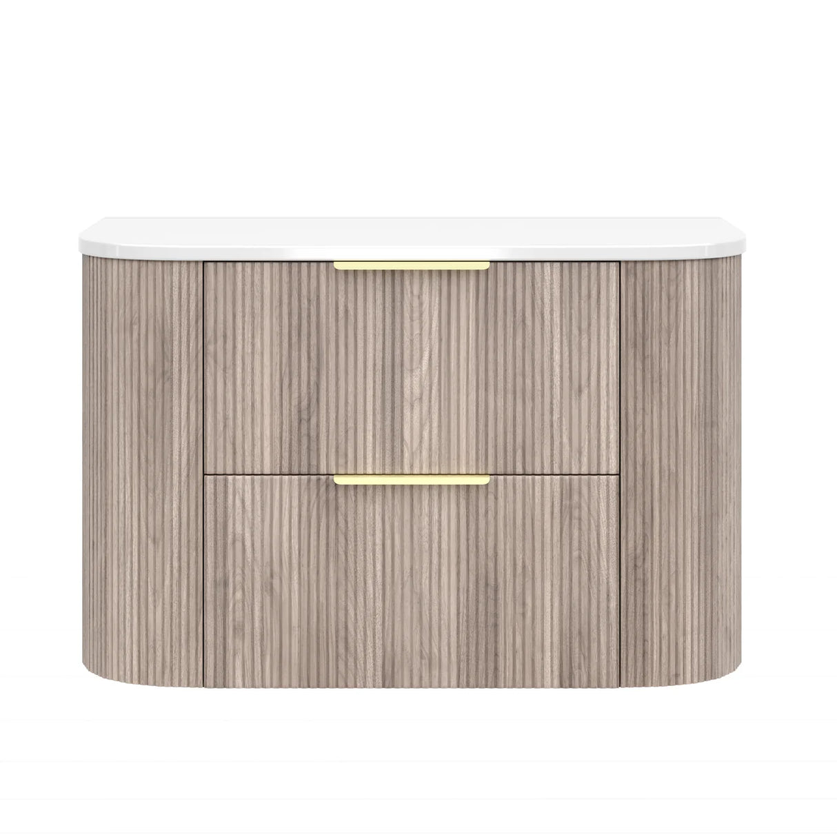 Timber Classic Oak Artis 900mm Fluted Curved Waterproof Wall Hung Vanity Calacatta Solid Surface Stone top