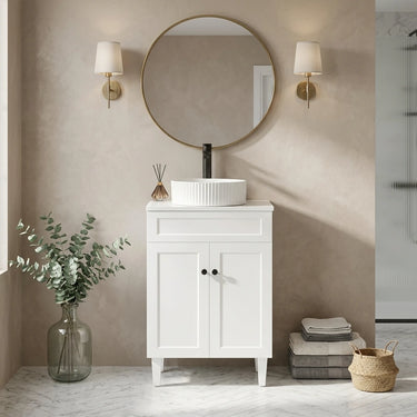 Hampton Shaker Freestanding Vanity Harrington 600mm Matte White PVC Waterproof - Stone Top Optional