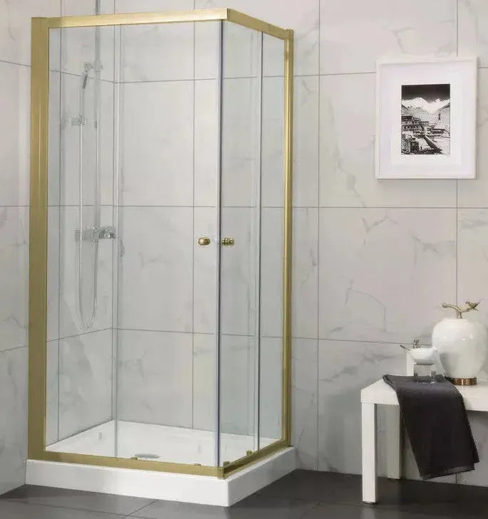 Covey Brushed Gold Semi Frameless Double Sliding Shower Screen - RJ Bathroom