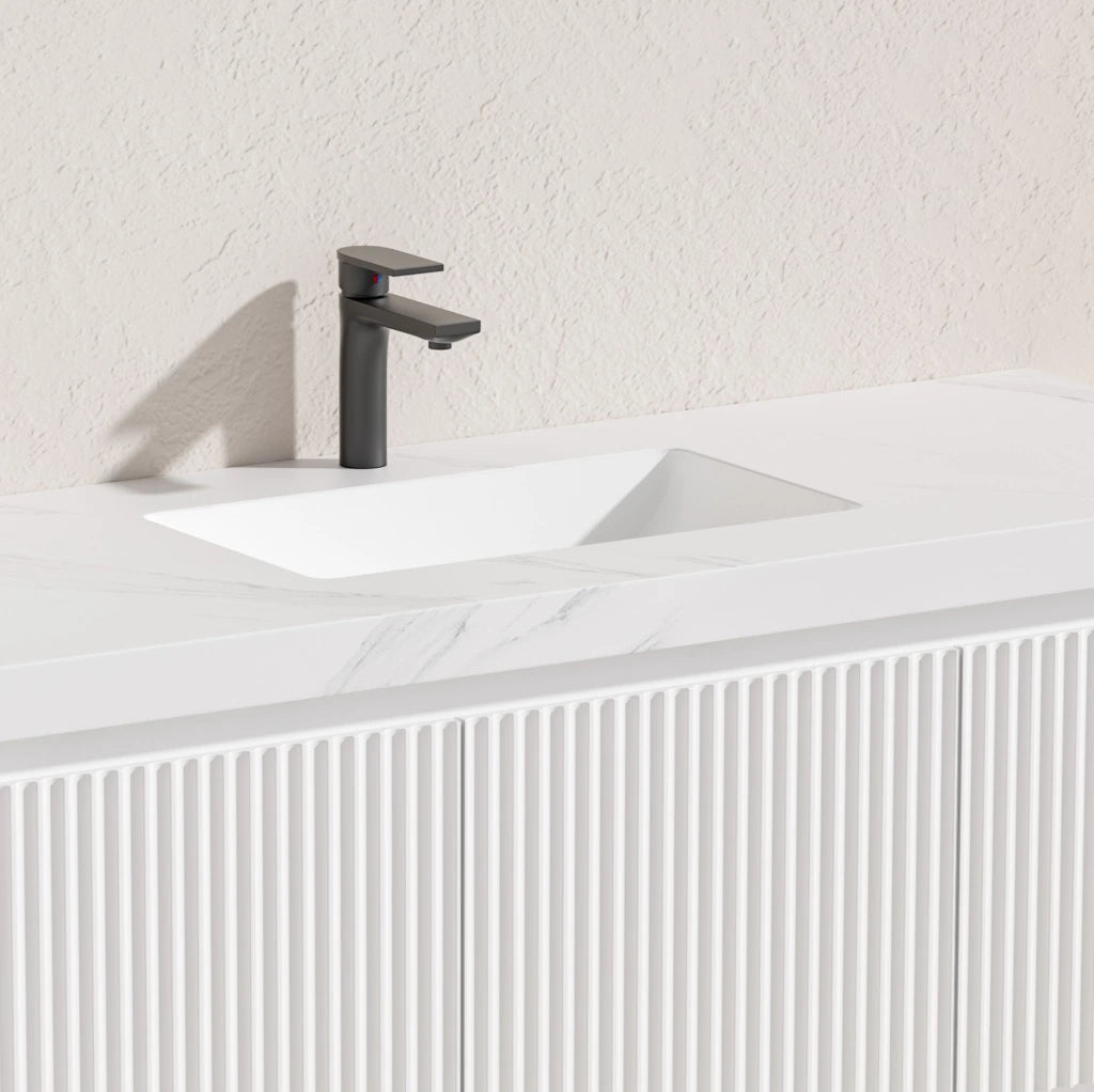 Fluted Freestanding Vanity Brighton Fluted 1500mm Single Bowl Matte Black PVC Waterproof Carrara Dimond Sintered Top 50mm