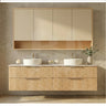 Eden 1500mm Double Bowl wall hung vanity in fluted Coastal Oak featuring 100% waterproof solid PVC construction and matching 1500mm shaving cabinet