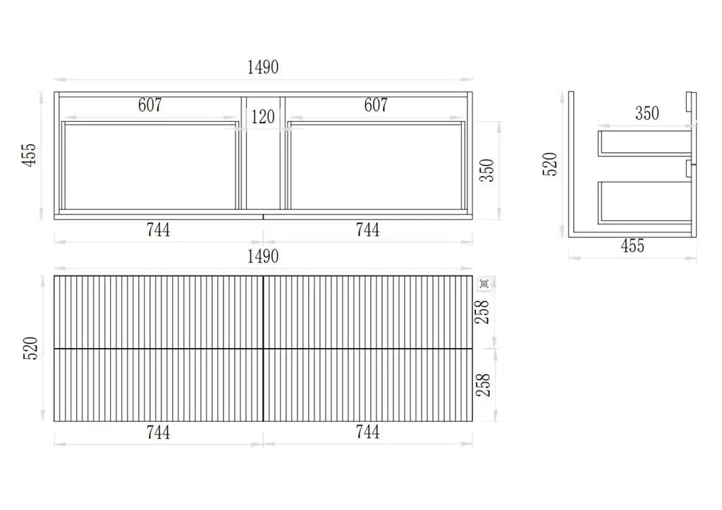 Timber Fluted Eden 1500mm Single Bowl Vanity Prime Oak Wall Hung Carrara Stone Top