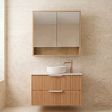 Timber Fluted Eden 750mm Vanity Prime Oak Wall Hung 2 - Drawer White Stone - RJ Bathroom