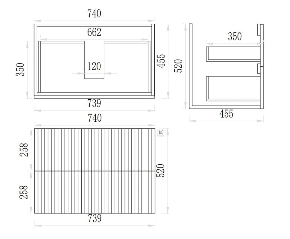 Timber Fluted Eden 750mm Vanity Prime Oak Wall Hung 2-Drawer Carrara Sintered Stone