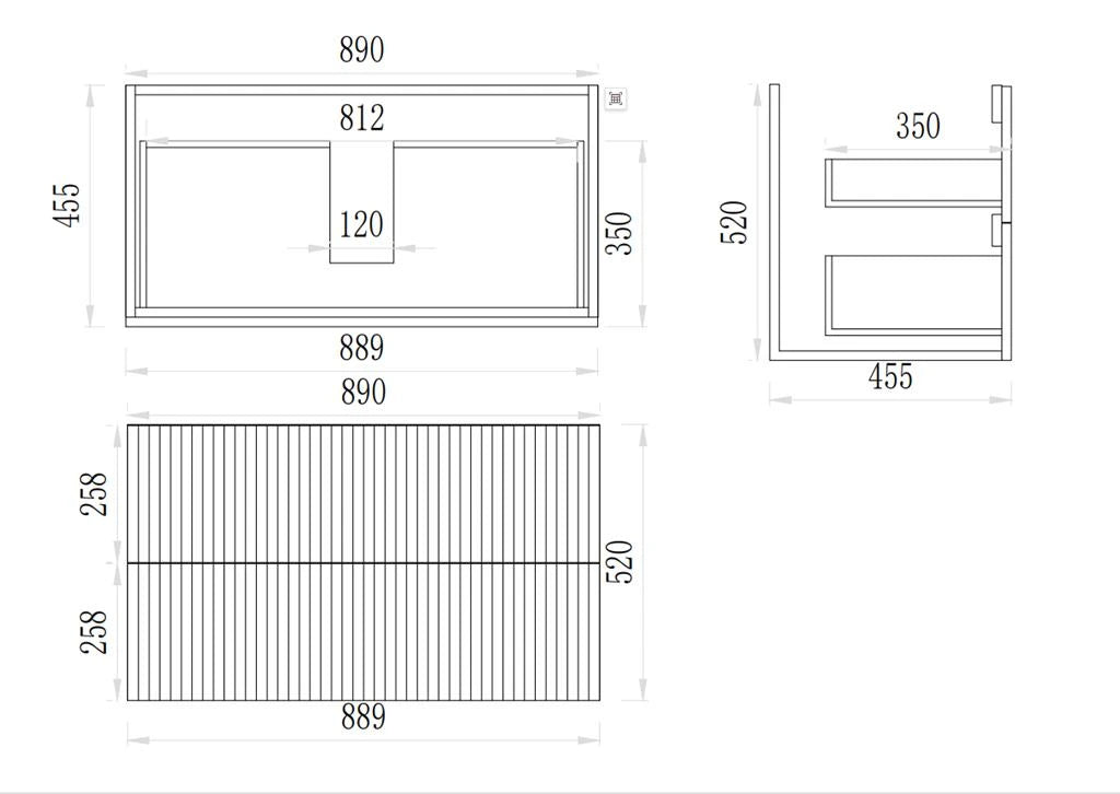 Timber Fluted Eden 900mm 2-Drawer Wall Hung Vanity - Prime Oak Diamond Sintered Carrara Stone
