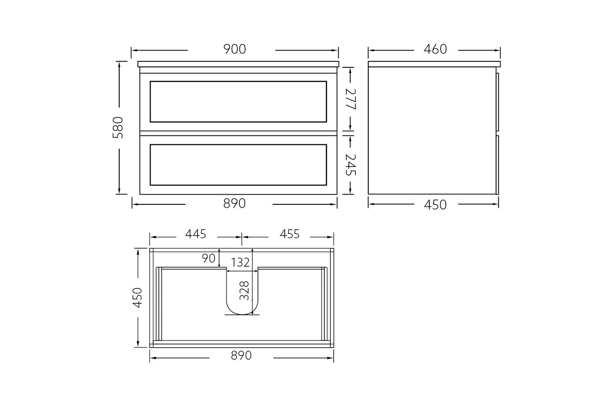 Hampton Shaker 900mm Matte White Wall Hung With All Drawer Vanity