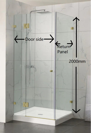 Copy Gun metal of L Shape Corner Frameless Pivot Door with Return Panel 10mm Glass Shower Screen - RJ Bathroom