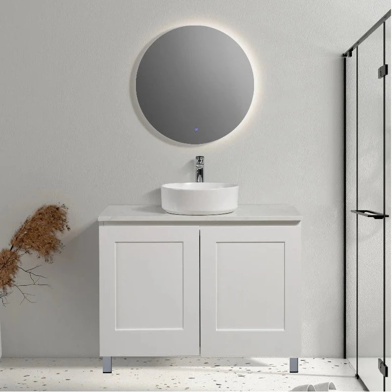Hampton Shaker Doors 900mm Free Standing Bathroom Freestanding Vanity Carrara Marble Stone