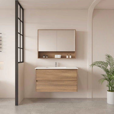 Hera Timber look Elegant Oak 900mm Wall Hung Vanity Ceramic Top