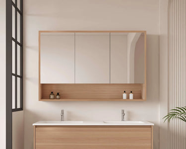Hera Timber Look Elegant Oak 1200mm Mirror Shaving Cabinet with Shelf - RJ Bathroom