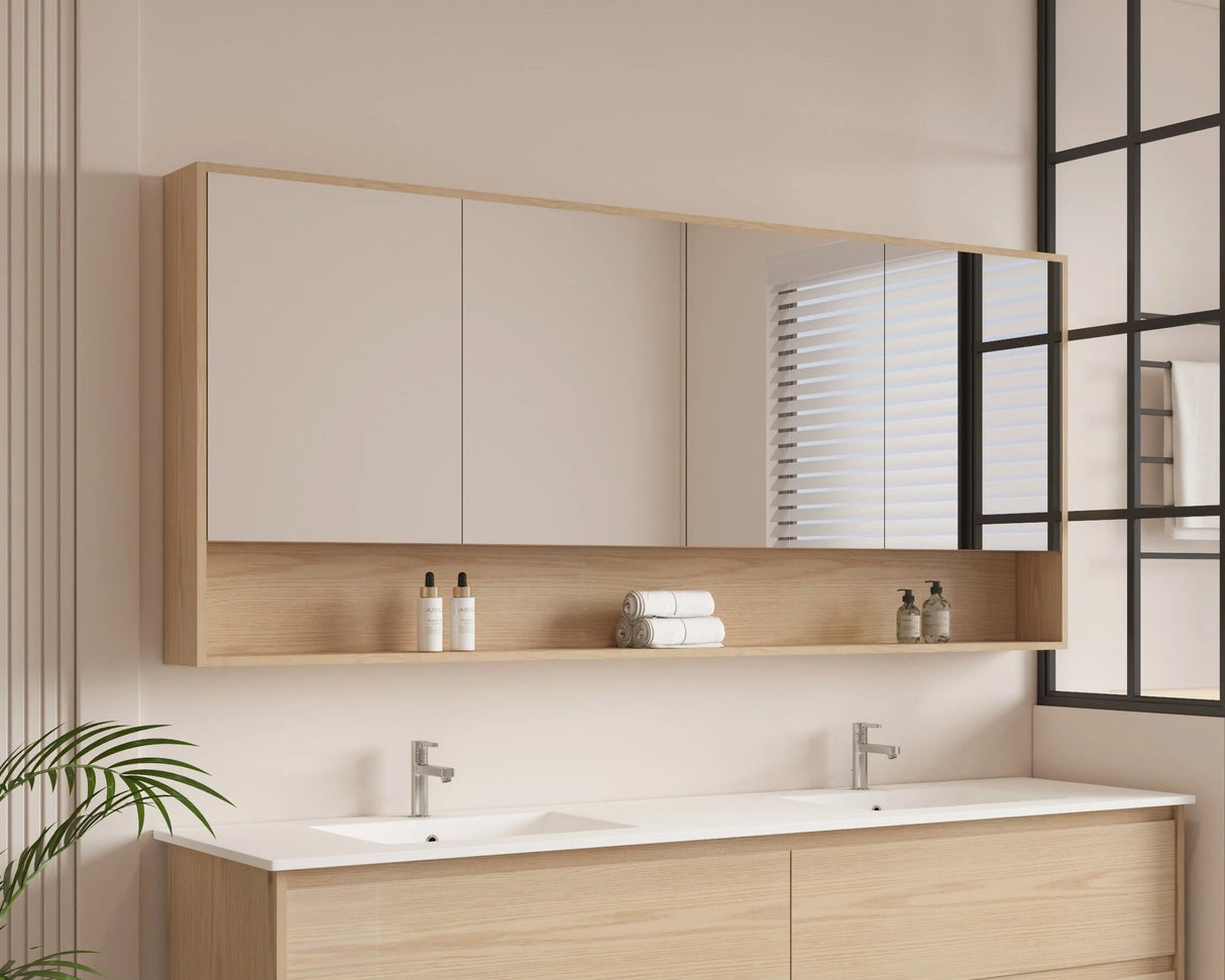 Hera Timber Look Tas Oak 1800mm Mirror Shaving Cabinet with Shelf