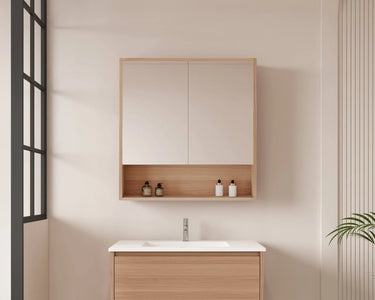 Hera Timber Look Elegant Oak 750mm Mirror Shaving Cabinet with Shelf - RJ Bathroom