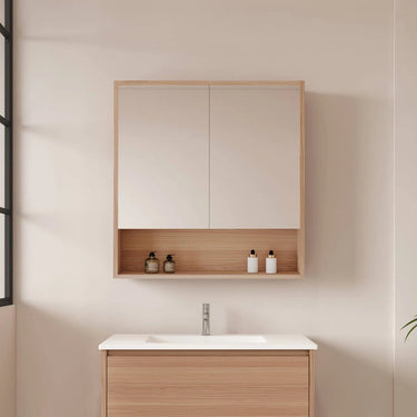 Hera Timber Look Elegant Oak 750mm Mirror Shaving Cabinet with Shelf - RJ Bathroom