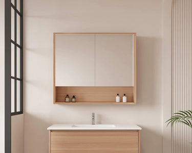 Hera Timber Look Elegant Oak 900mm Mirror Shaving Cabinet with Shelf - RJ Bathroom
