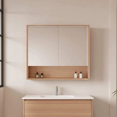 Hera Timber Look Elegant Oak 900mm Mirror Shaving Cabinet with Shelf - RJ Bathroom