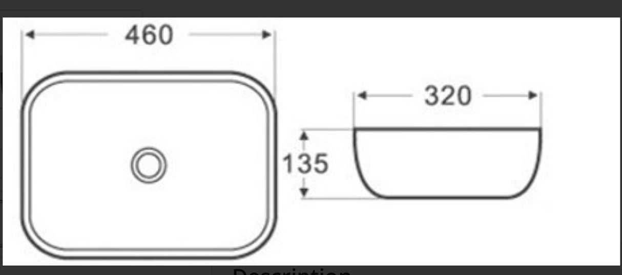 Qubix 460x320mm Rectangular Above Counter Gloss White Basin