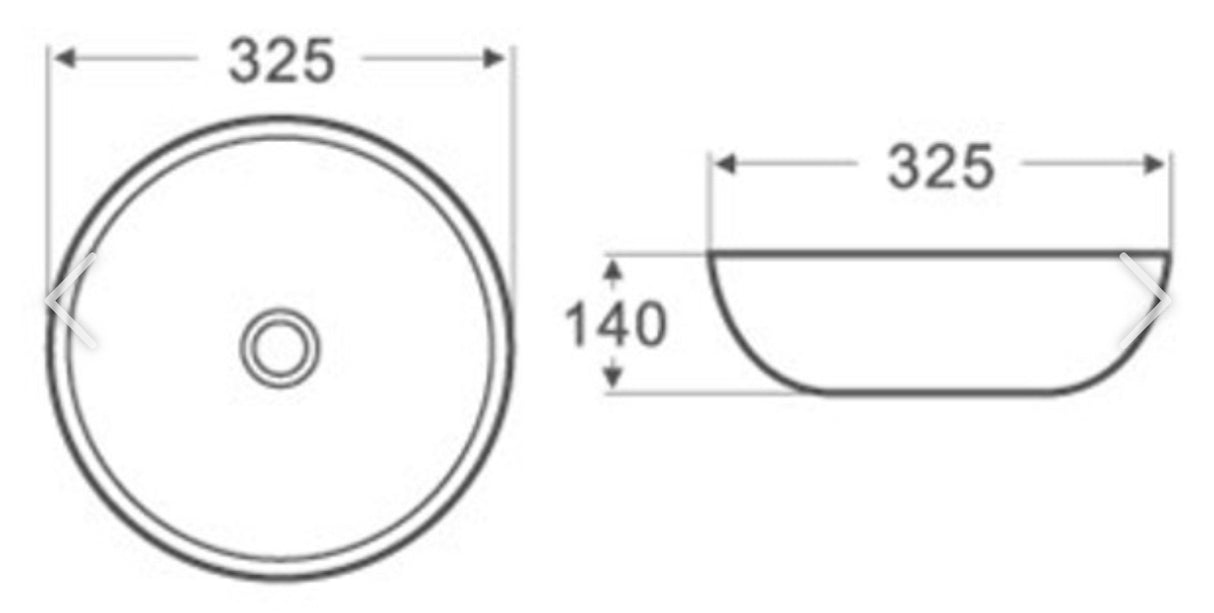 Ronda 325x325mm Round Above Counter Gloss White Basin