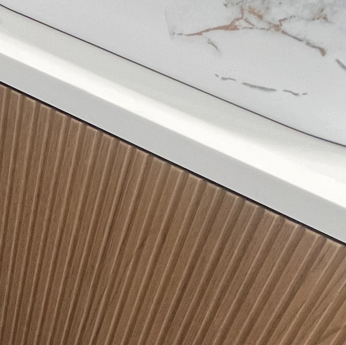 Timber Fluted Curved Prime Oak Artis 900mm Waterproof Wall Hung Vanity Solid Surface Stone top