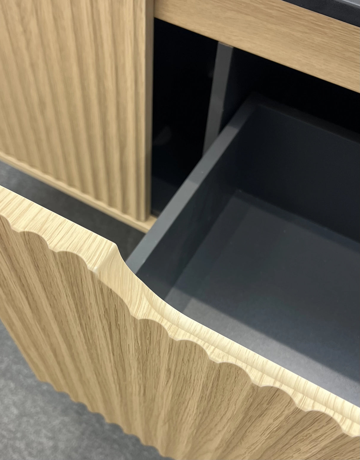 Timber Fluted Natural Oak Rhea Wall Hung Vanity 1800mm Double Bowl