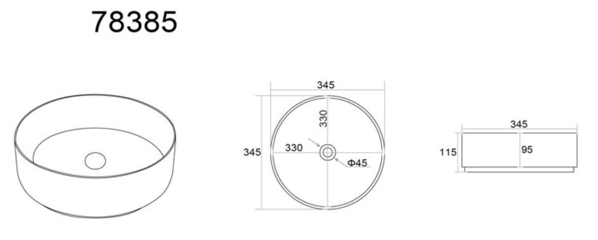 Dimond Carrara Gold Vein 360mm Round Above Counter Matte White Basin