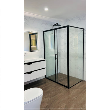 Matte Black Semi Frameless Sliding Door Corner Shower Screen - RJ Bathroom