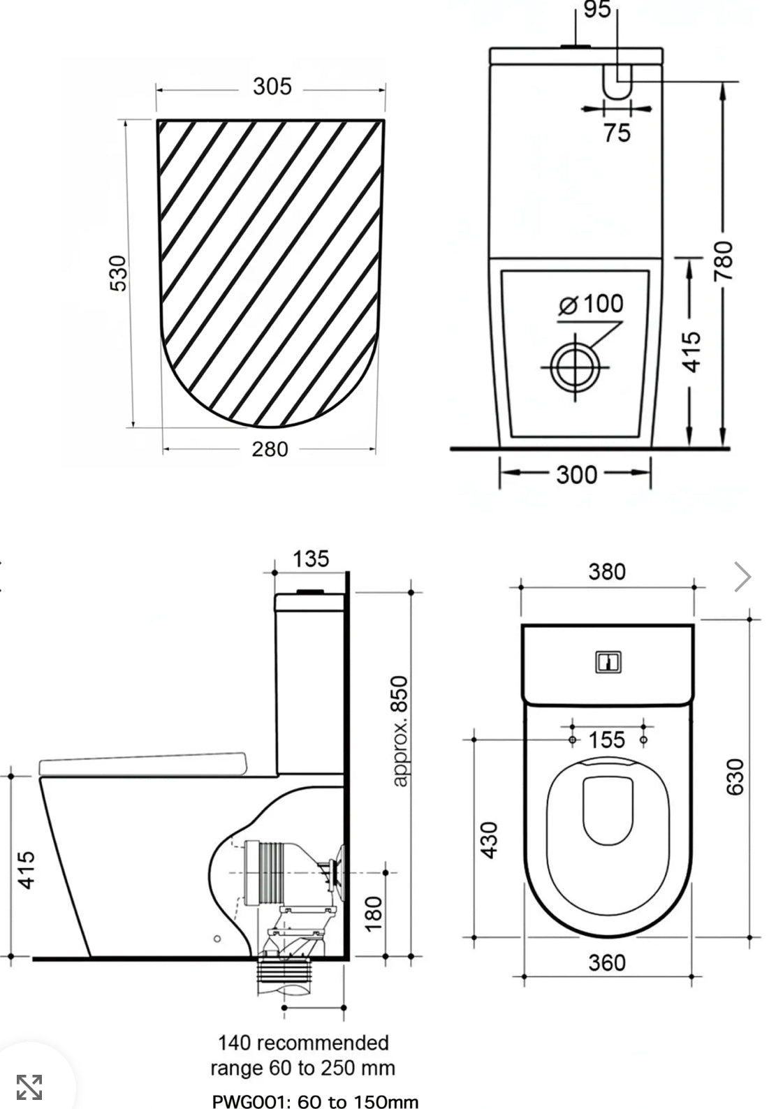 Matte Black Acadia Rimless Back To Wall Ceramic Toilet Suite