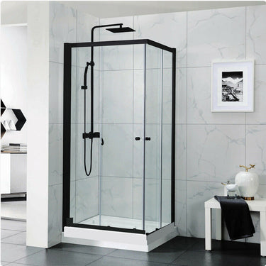 Matte Black 800/850/900/950/1000/1050/1100/1200mm Cov Semi Frameless Double Sliding Corner Shower Screen