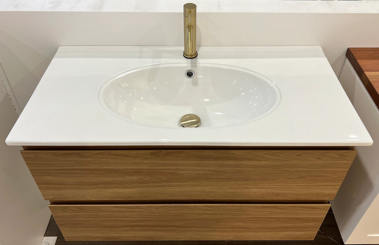 Timber Grain Oak All Drawer 900mm Wall-hung Bathroom Vanity