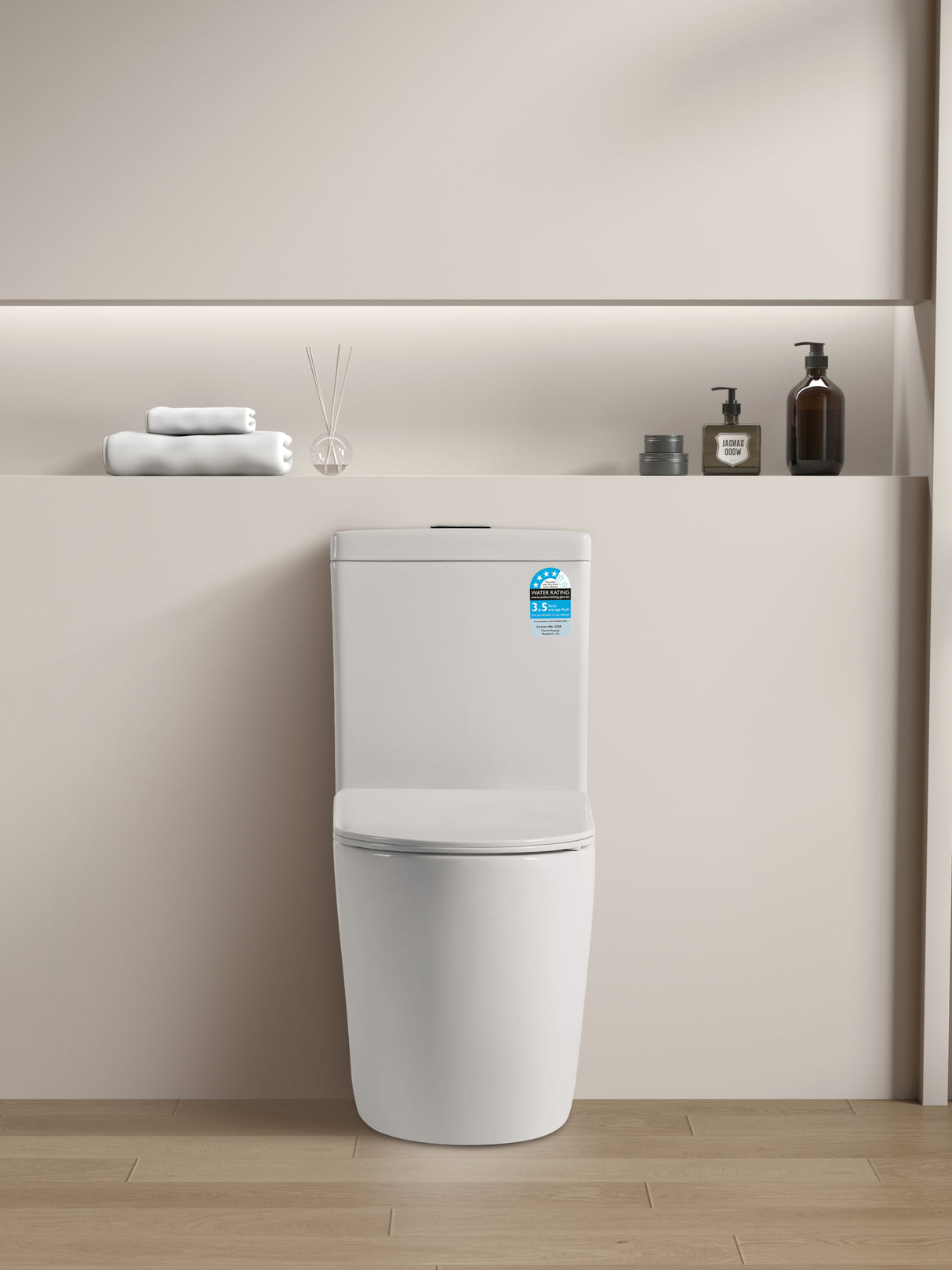 Veda Tornado Back To Wall CeramicToilet Suite Brushed Gold Press Button