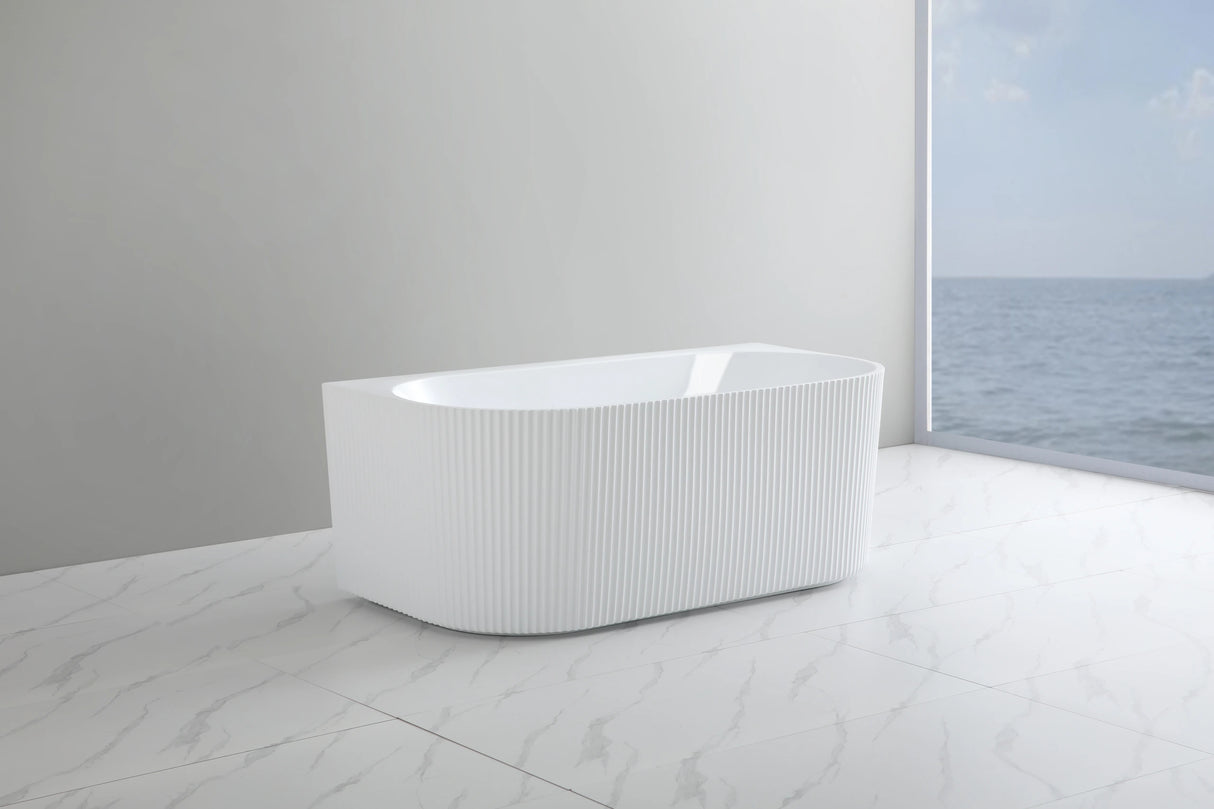 Bari 1500mm Fluted Back to Wall Freestanding Gloss White Bathtub