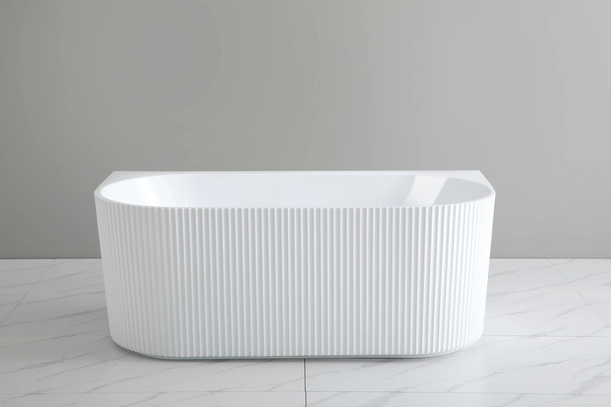 Bari 1500mm Fluted Back to Wall Freestanding Gloss White Bathtub