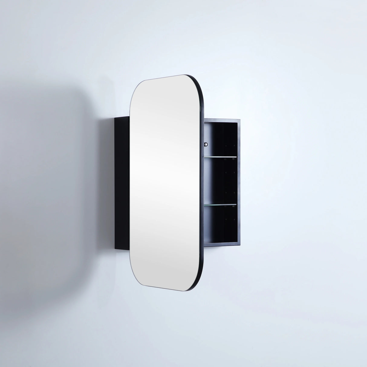 Olivia Square Curved PVC Mirror Shaving Cabinet Matte Black 400x900mm