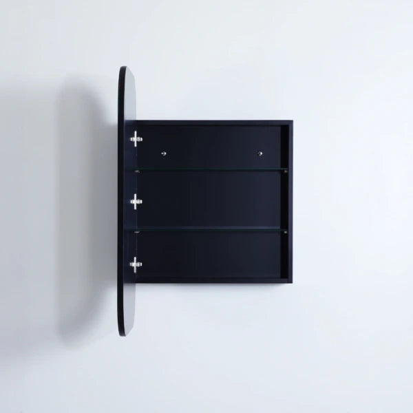 Olivia Square Curved PVC Mirror Shaving Cabinet Matte Black 400x900mm