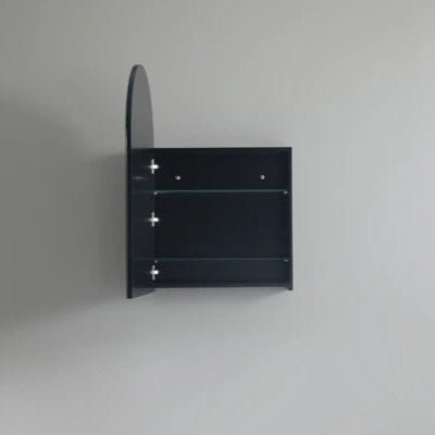Black wall-mounted shelf with two shelves on a plain white background