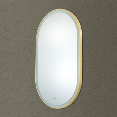 Brushed Gold LED Mirror Olivia Oval Pill Framed Anti-Fog Bathroom 600x1000mm