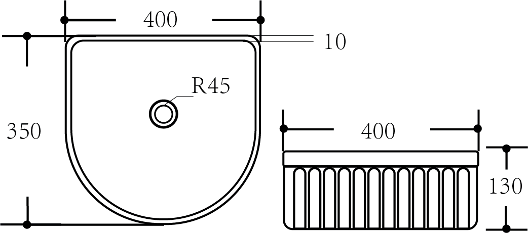 Arco Flueted Archie 400x350mm Above Counter Matte Black Basin