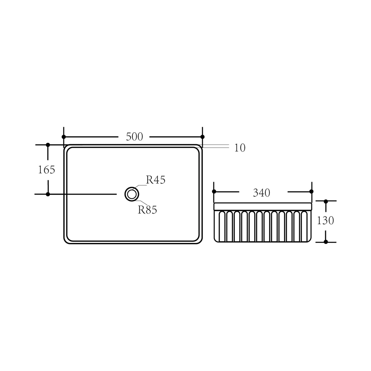 Crete Fluted 500x340mm Rectangular Above Counter Matte White Basin