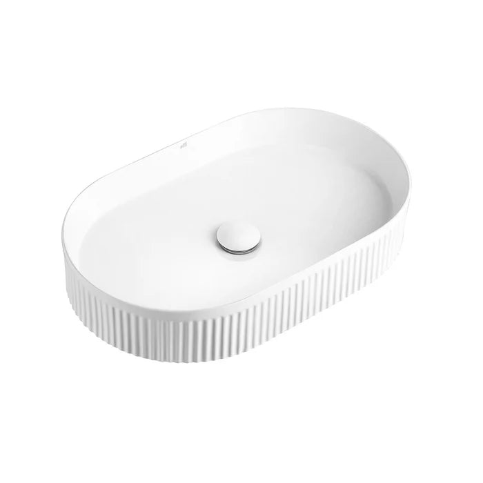 Ellips 500x300mm Oval Fluted Above Counter Matte White Basin
