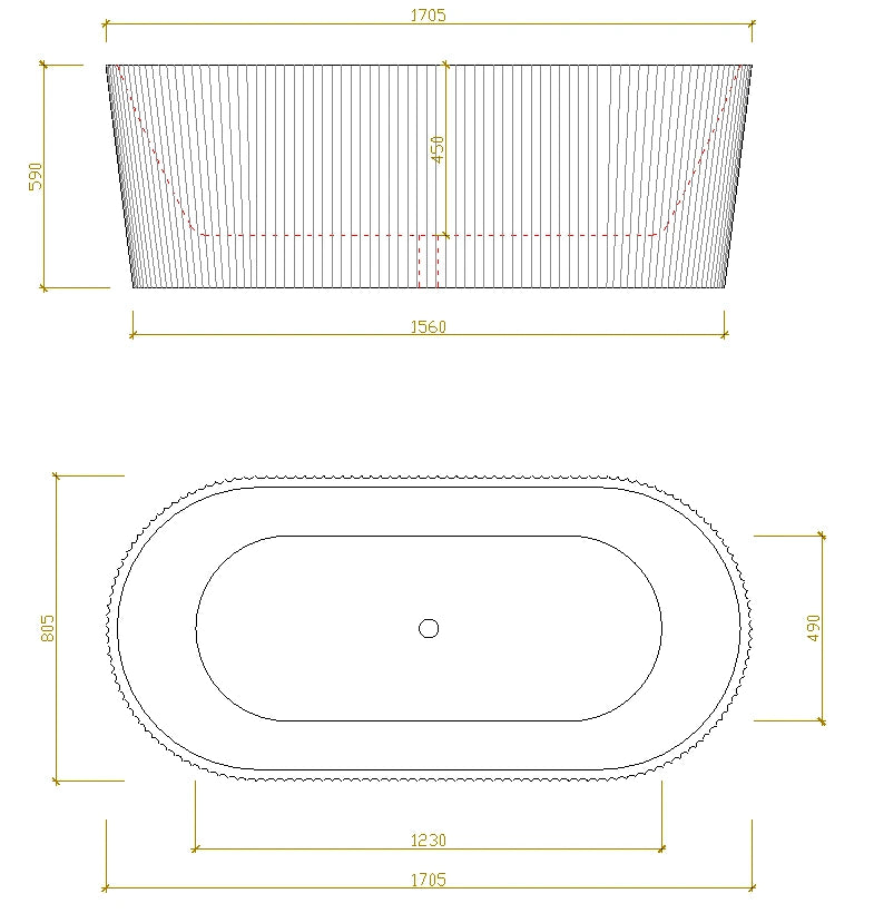 Fluted Agena Oval Round Freestanding Bathtub 1700 Matte White