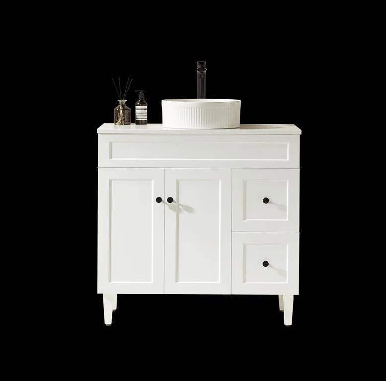 Harrington Hampton Shaker 900mm Matte White PVC Waterproof Freestanding Vanity Calacatta Stone Top